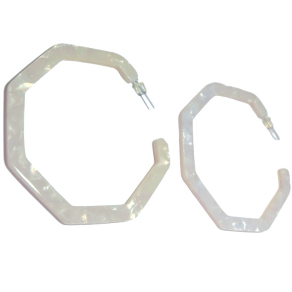 Jewelry - Mother of Pearl 2” Octagon Resin Hoop Earrings | White | New